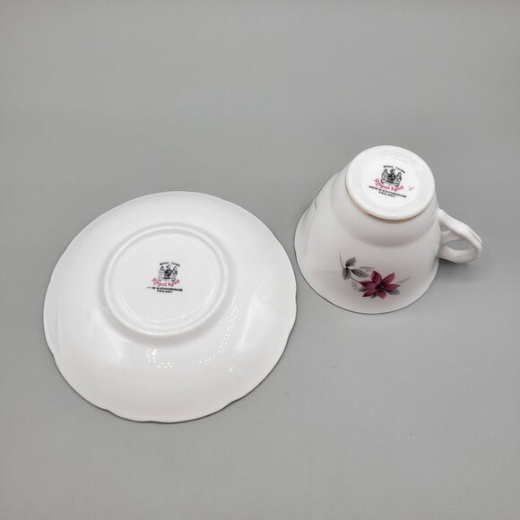 Royal Kent Staffordshire England Tea Cup Saucer Set Pink Gray Bone China - Picture 7 of 9